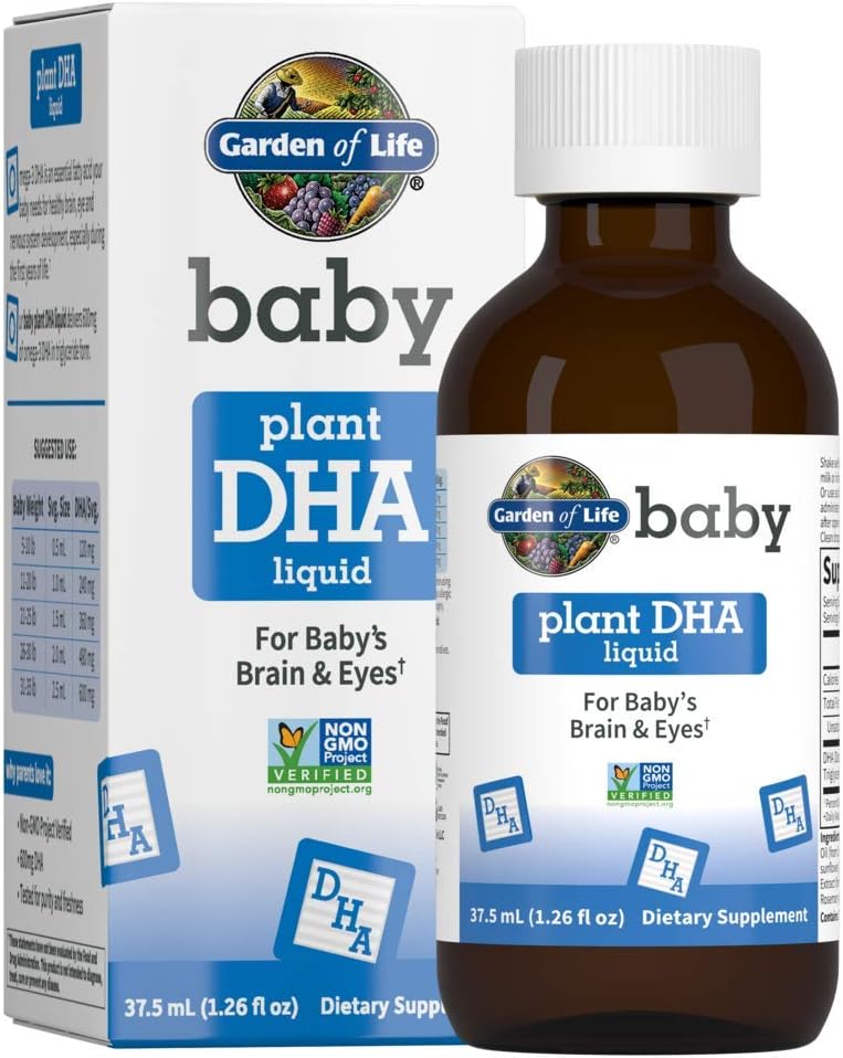 Jardin de la vie Baby DHA gouttes, 600mg Omega 3 DHA Vegan pour le cerveau de bébé et les yeux de sources végétales à base de plantes (pas d'huile de poisson) pour les bébés et les tout-petits, 37,5 ml (1.26 fl oz) Liquide