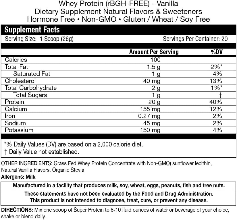 Fortifeye Super New Zealand Grass Fed Whey Protein Vanilla Flavor, 20 portions, 1 paquet - Poudre de protéines de foie biologique non dénaturée pour l'entraînement, la nutrition sportive et améliorer le système immunitaire