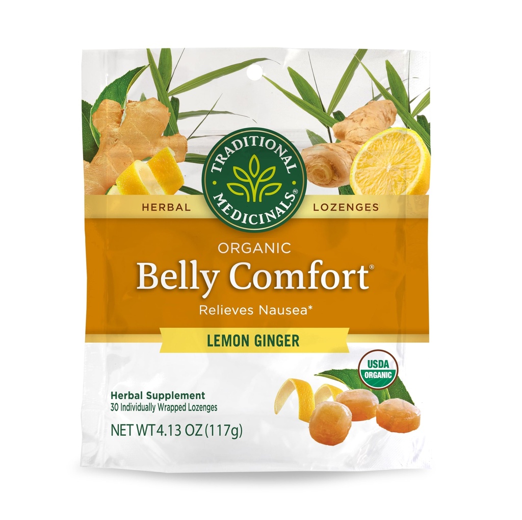 Traditionelle Medicinals, Organic Belly Comfort Lozenges Lemon Ginger, Relieves Nausea, 30 Individuell Wrapped Lozenges