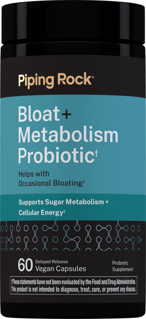 Piping Rock Bloat and Metabolism Probiotic | 60 Capsules | 14 Strain Probiotic Blend | Supports Regularity, Sugar Metabolism, and Cellular Energy for Men and Women | Non-GMO and Gluten Free