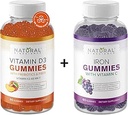 BioScience naturelle Sans sucre Vitamine D3 K2 Gommies 5000 UI et Gommies de fer avec vitamine C, Extra Force, Soutien immunitaire, Santé des os, Santé du coeur, Soutien énergétique, 60 Vitamines Gommy