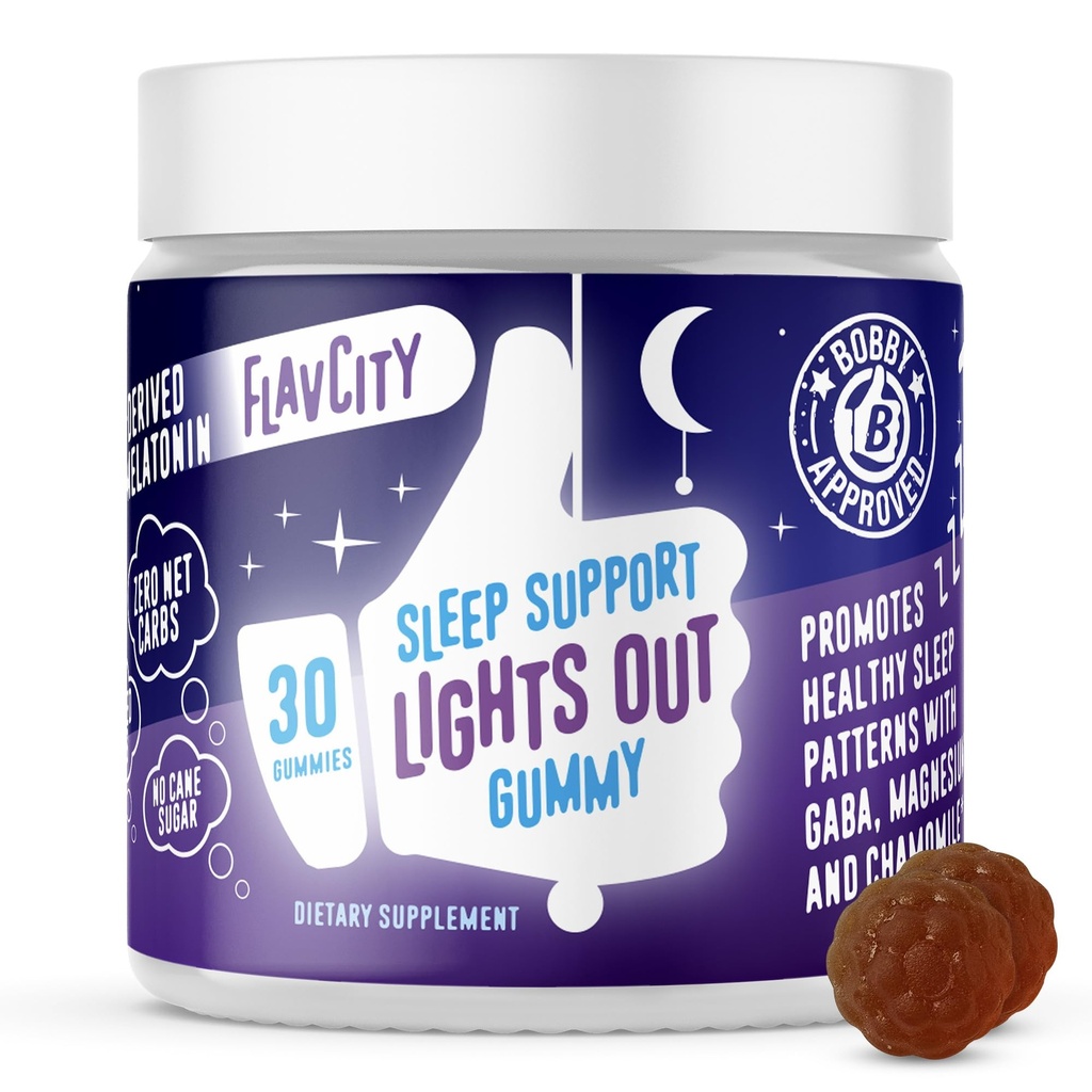 FlavCity Melatonin Sleep Gummies pour adultes, lumières dehors Gummy - Supplément de soutien au sommeil à croquer avec GABA à base végétale, Magnésium et Camomille pour le coucher profond et reposant, 30 jours d'approvisionnement