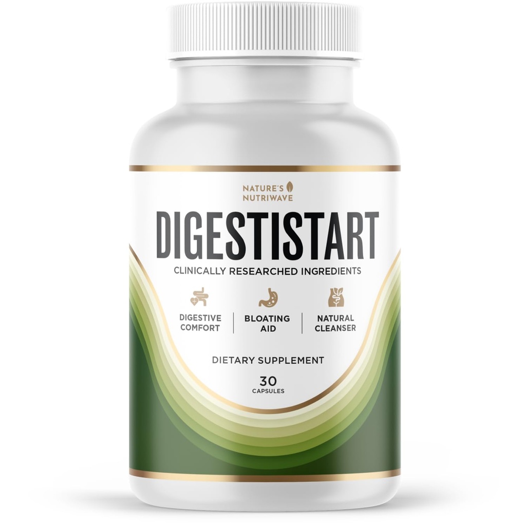 DigestiStart – Natural Digestive Supplement with Wild Yam, Poria Cocos & Bacopa Monnieri – Made in USA, Non-GMO, Easy-to-Take - 30 Capsules, 1 Month Supply