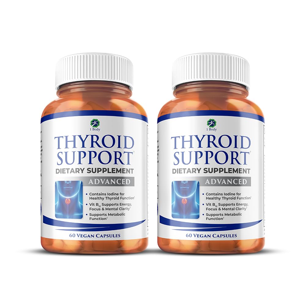 1 supplément de soutien thyroïdien du corps, 90 jours d'approvisionnement, 2 paquets avec B12, Iodine, Zinc, Sélénium, Ashwagandha, formule végétarienne non-OGM