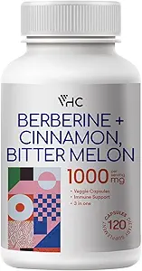 Integratore berbero 1000mg con cannella di Ceylon, Melone di Bitter, 3 in 1 Formula di azione tripla Integratori HCL della Berberina, per Immune, Cardiovascolare, Gastrointestinale, 120 capsule di verdure, Made in USA