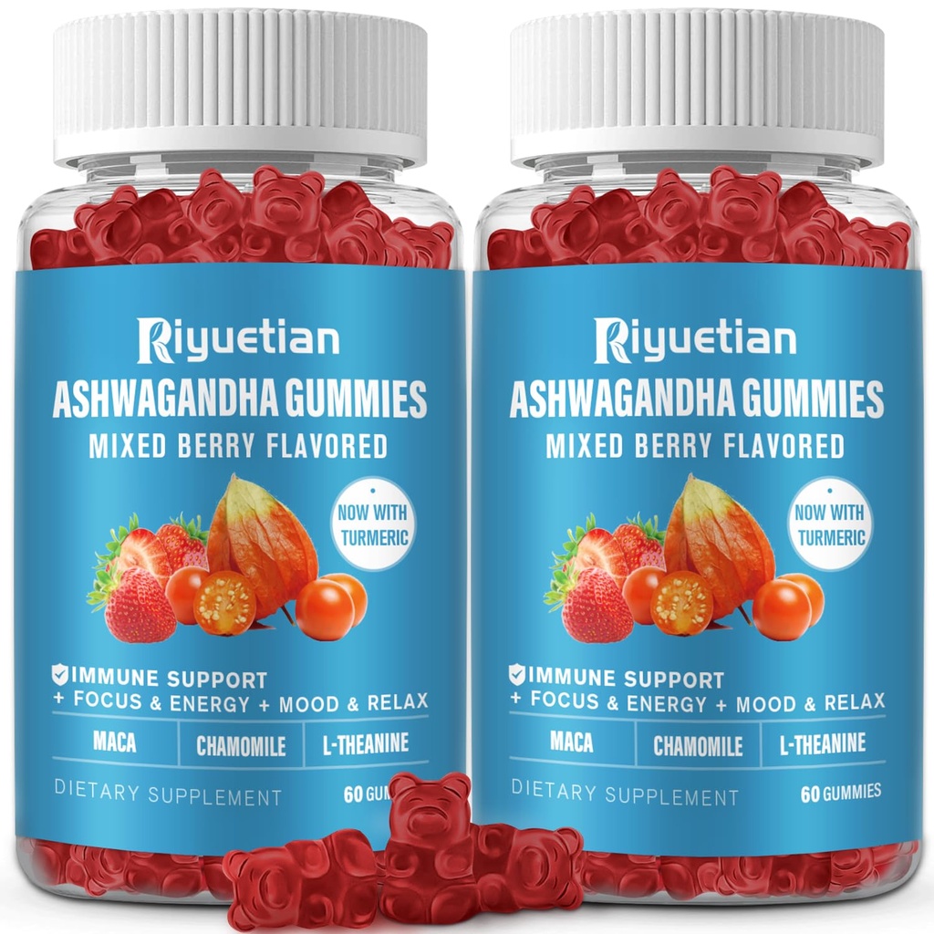 Ashwagandha Gummies für Damen und Herren - Immununterstützung & Erhöhte Energie - Ashwagandha Ergänzungen für Männer & Frauen - Natürliche Erdbeer-Flaschen (120 Count)