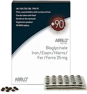 25mg. Il biglicinato di ferro di ABBLO è molto gentile sulla stomach, e può essere preso con le compresse di cibo e calcio.