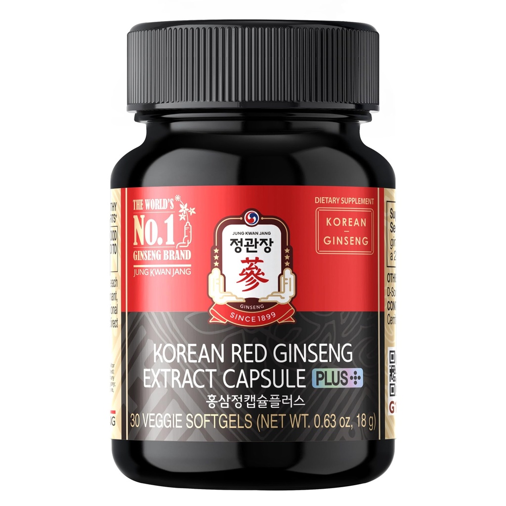 Korean Red Ginseng Extract Capsule Plus - All-in-One Vegan Supplements - Energy Boost & Immune Support, Caffeine Free & Non-GMO (600mg, 30 Capsules)