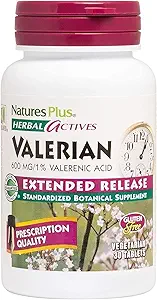 Natures Plus Herbal Actives Valerian Extended Release Tablets - 600 mg, 30 Vegan Tablets - Vegetariano, Senza Glutine - 30 Serve