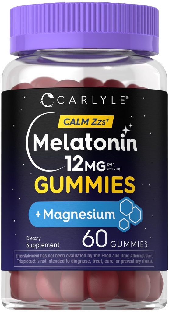 Carlyle Melatonin 12mg Gummies | 60 Count | with Magnesium | Vegan, Non-GMO, Gluten Free Supplement
