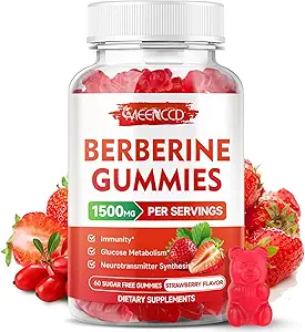 2 Pack Berberine Gummis mit Ceylon Cinnamon 1500mg Hohe Potenz Berberine HCL-Ergänzung für Immununterstützung,Sugar Free, Vegan, Erdbeer Flavor, 120 Count