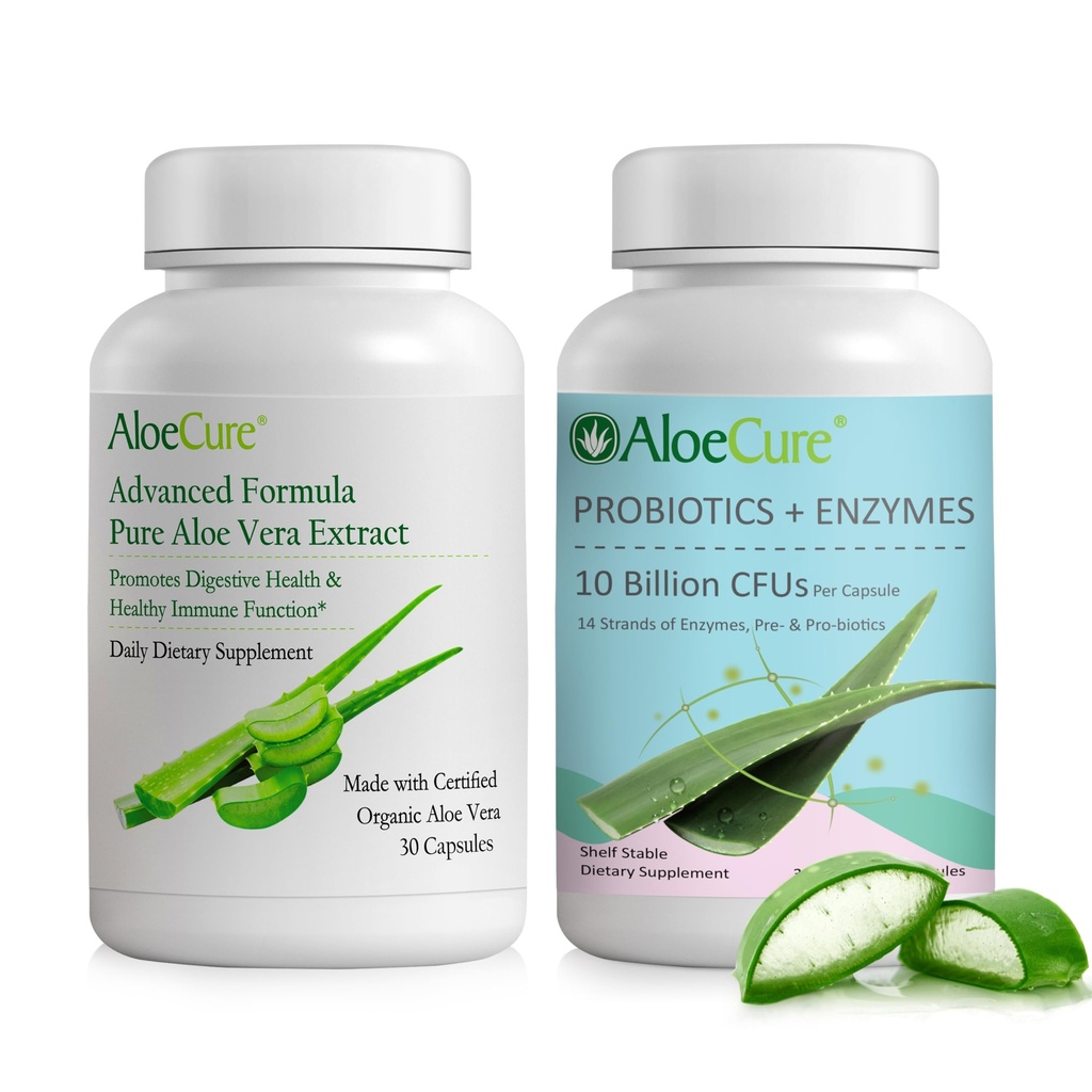 AloeCure Aloe Digestion Pack - 2 Pieces - Aloe Vera Capsules 1btlx30caps, Probiotics 1btl