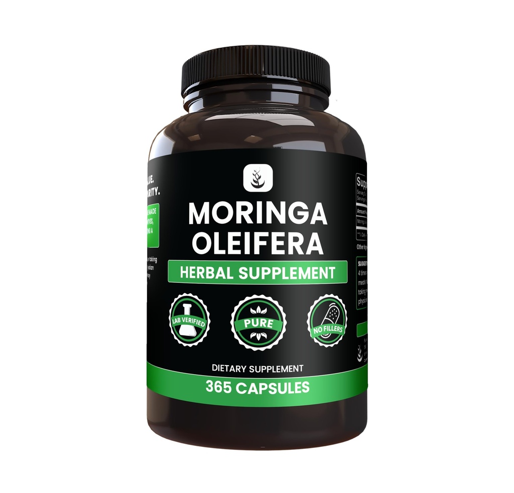 Pure Original Zutaten Moringa (365 Kapseln) Kein Magnesium oder Reisfüller, Immer rein, Lab Verifiziert
