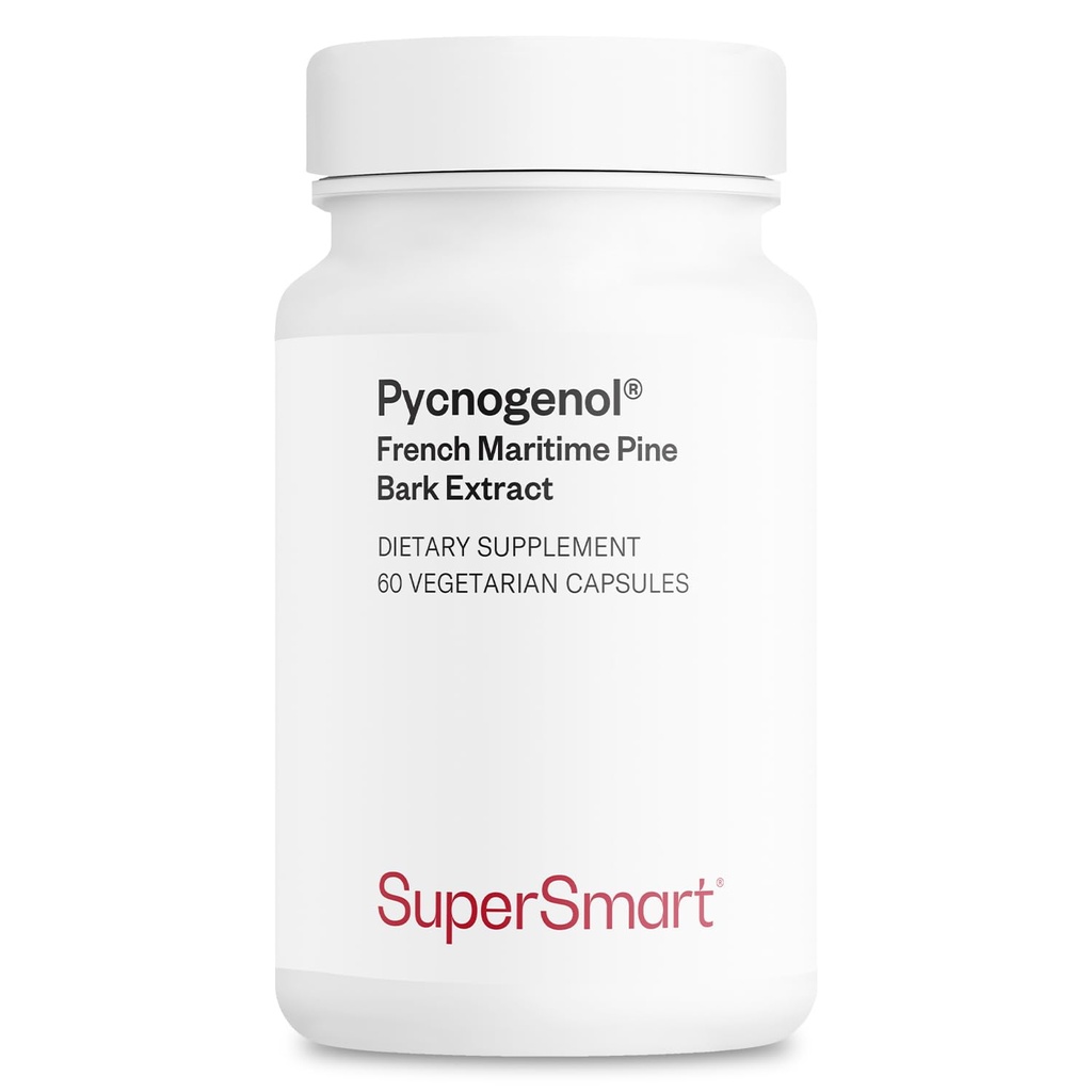Supersmart - Pycnogenol 200mg al giorno (Patented & Highly Bio available) - Estratto di corteccia di pino marittimo francese | Non-GMO & Gluten Free - 60 capsule vegetariane