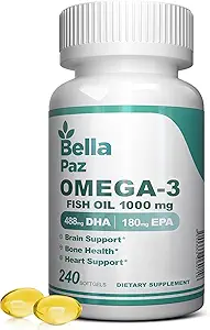 Omega 3 FishOil Integratori - 1000mg Fish Oil 788 mg Omega-3 Grassty Acid Burpless, 488 DHA & 180 EPA per il muscolo Bone cuore cervello sostegno e salute, integratori per uomini e donne, 240 Softgels