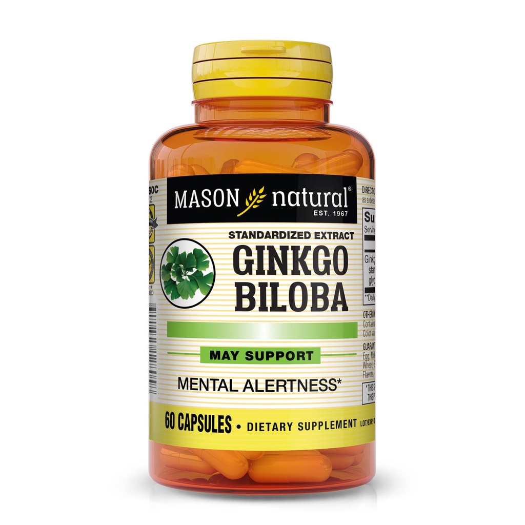 MASON NATURAL Ginkgo Biloba, Supports Brain Function & Mental Alertness, Herbal Supplement, 60 Capsules