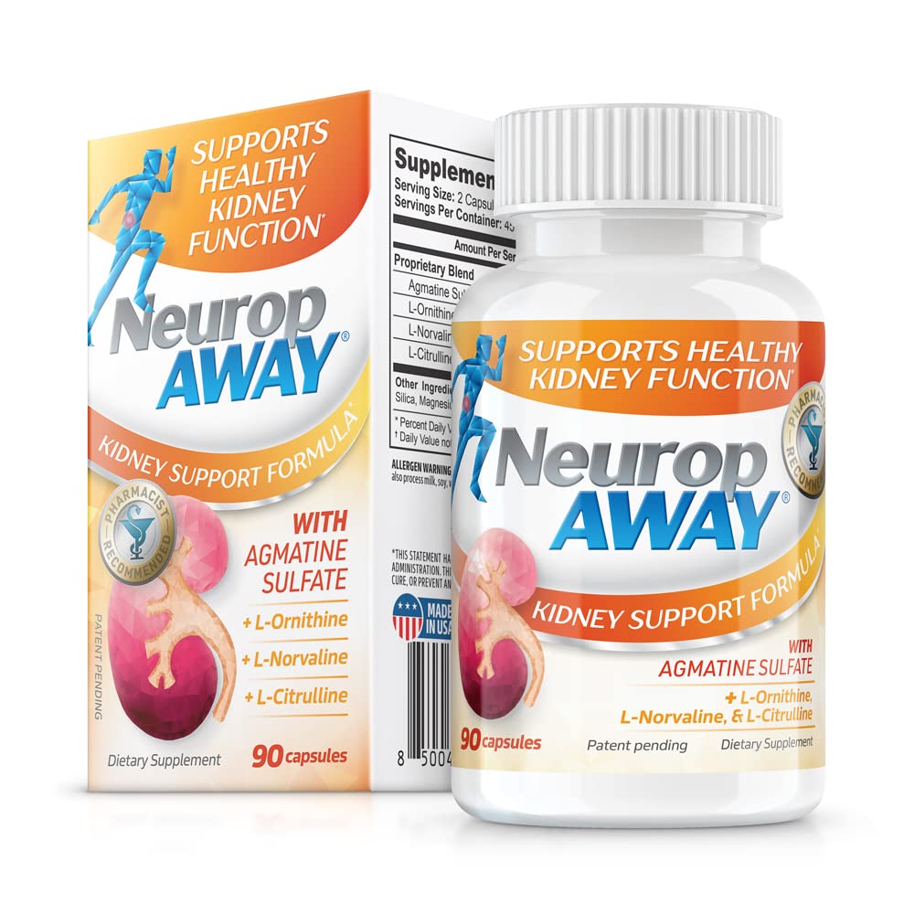 NeuropAWAY Kidney Support Formula Sugar Free with Agmatine Sulfate 500mg L-Novaline 50mg L-Ornithine 150mg L-Citrulline 100mg Per Capsule 90CT Fast Acting Kidney Support
