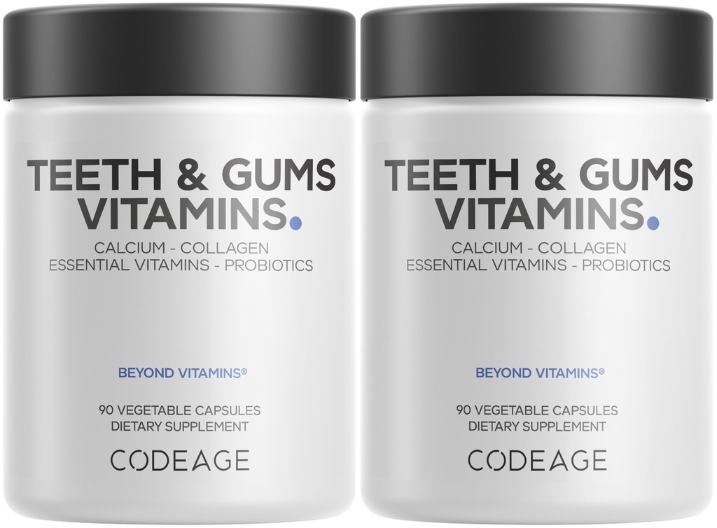 Supplément pour la bouche - Calcium alimentaire entier, collagène, potassium, vitamine C, D3, K2, zinc – soins buccodentaires et suppléments multivitamines dentaires - 2 boîtes