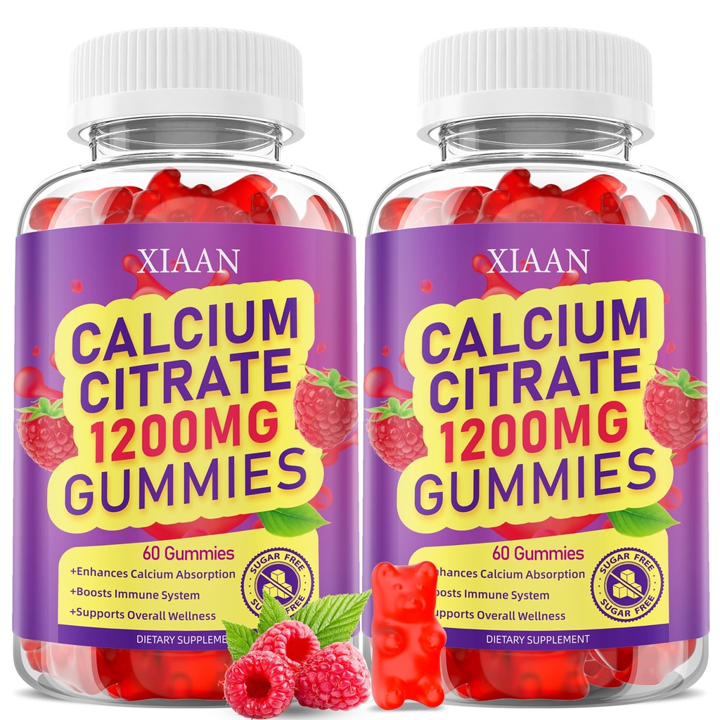 Calcium Citrate Gummies 1200mg Calcium Gummies for Women & Men, Chewable Calcium Supplements Support Immune Health & Bone Strength, Vegan/Sugar-Free/Gluten-Free, Raspberry Flavor 120 Count