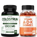 Colostrum (120 Count) Bovine Colostrum Kapseln Ergänzung für Erwachsene und ADK Vitamin D3 (60 Gummi) D & K - 10 Vegan Ergänzung - Delicious Raspberry Flavor - Non GMO Third Party Getestet - USA Made