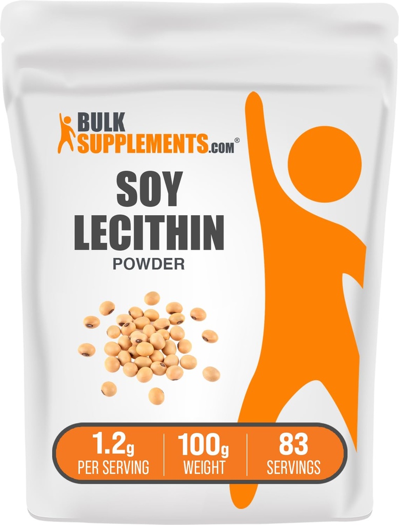 BulkSupplements.com Polvere di lecitina di soia - Integratore di lecitina, Supplemento nutrizionale, Grado alimentare - Gluten Free, 1.2g per porzione, 100g (3,5 oz) (Pack of 1)
