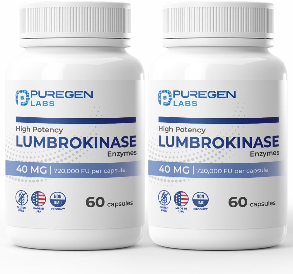Puregen Labs Lumbrokinase 40mg pro Kapsel High Potency Supplement | High Activity Lumbrokinase Enzymes | No Harmful Additives | Non-GMO | Gluten Free | Made in USA - Insgesamt 120 vegetarische Kapseln