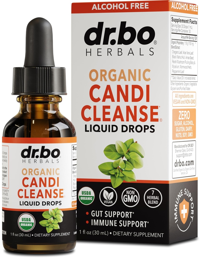 Candi Cleanse Support Supplement Drops - Organic Oregano Oil Drops Liquid & Black Walnut Wormwood - Extra Strength Overgrowth Balance Complex, Natural Oral Gut Cleanser Detox Health Supplements 1 oz
