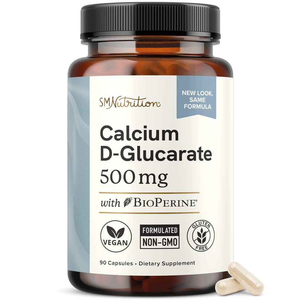 Calcium D-Glucarate | 500mg | CDG for Liver Detox and Cleanse, Hormone Balance, and Menopause Support | Calcium Supplement | Vegan, Non-GMO, & Third-Party Tested | 90 Capsules (3-Month Supply)