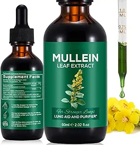 Mullein Tropfen für Lunge, Mullein Blatt Extrakt für Lunge, Natürliche Mullein Kräuterergänzungen, Mullein Chlorophyll Tropfen für Lunge, Lung Cleanse für Raucher - 2.02 fl oz