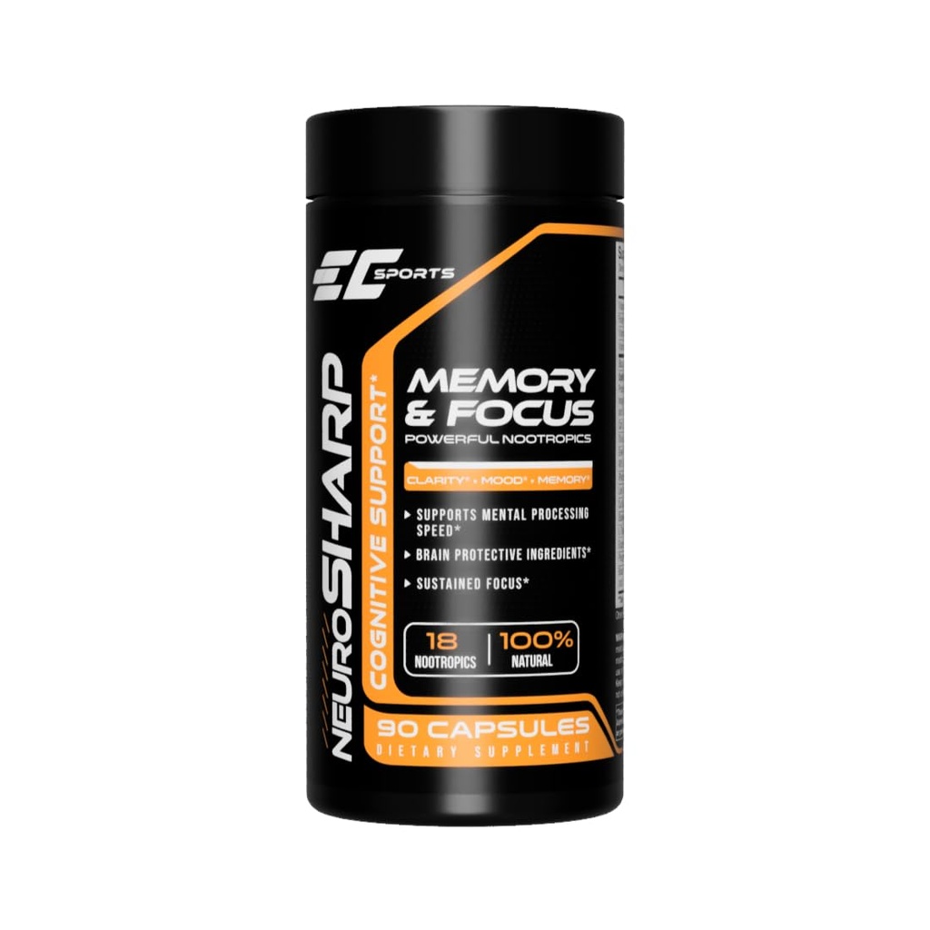 EC Sports NeuroSharp Powerful Nootropic Supplement for Focus, Faster Processing, Instant Positive Energy & Performance, Memory & Cognitive Support w/ 18 Nootropics - 90 Capsules