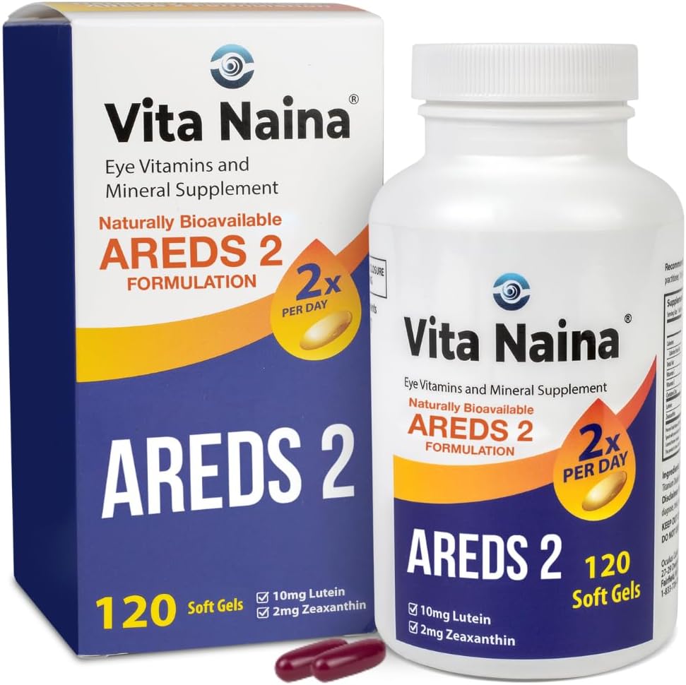 Vita Naina (120 SoftGels) | Vitamine oculari AREDS2 e Supplemento minerale (Zeaxanthin 2mg) | Formula ad alta biodisponibilità e bioassorbimento | Facile sul tuo sistema digestivo | Facile da ingoiare