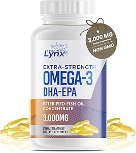 Omega 3 Fischöl Kapseln [3000mg] Omega 3 Ergänzung DHA Ergänzung | Omega3 Fischöl Pillen | für Herzgesundheit, Immunsystem, Gelenke, Haut, & Gehirn Gesundheit, Gluten-frei und BURPLESS