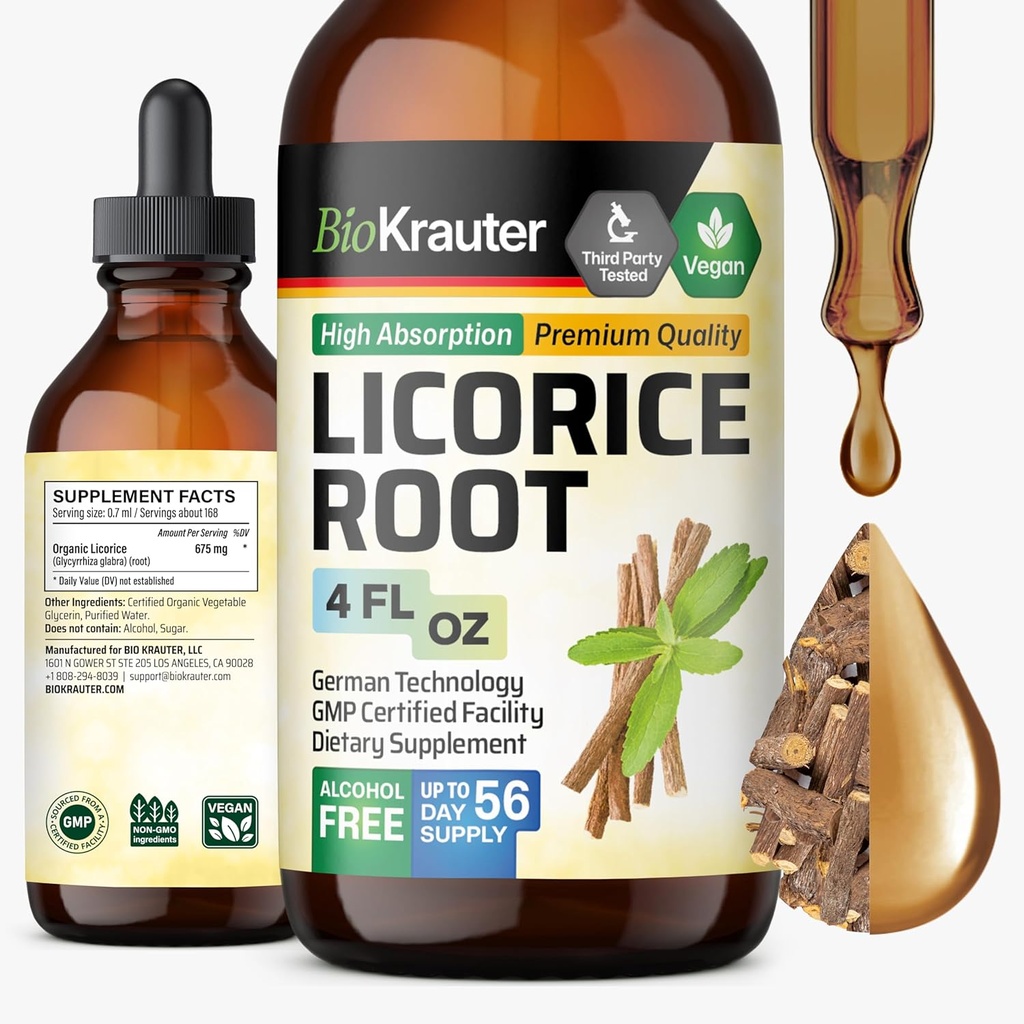 BIO KRAUTER Licorice Root Tincture - Estratto di radice di liquirizia per il supporto digestivo - Alcol e Sugar Free - Vegan Drops 4 Fl.Oz.
