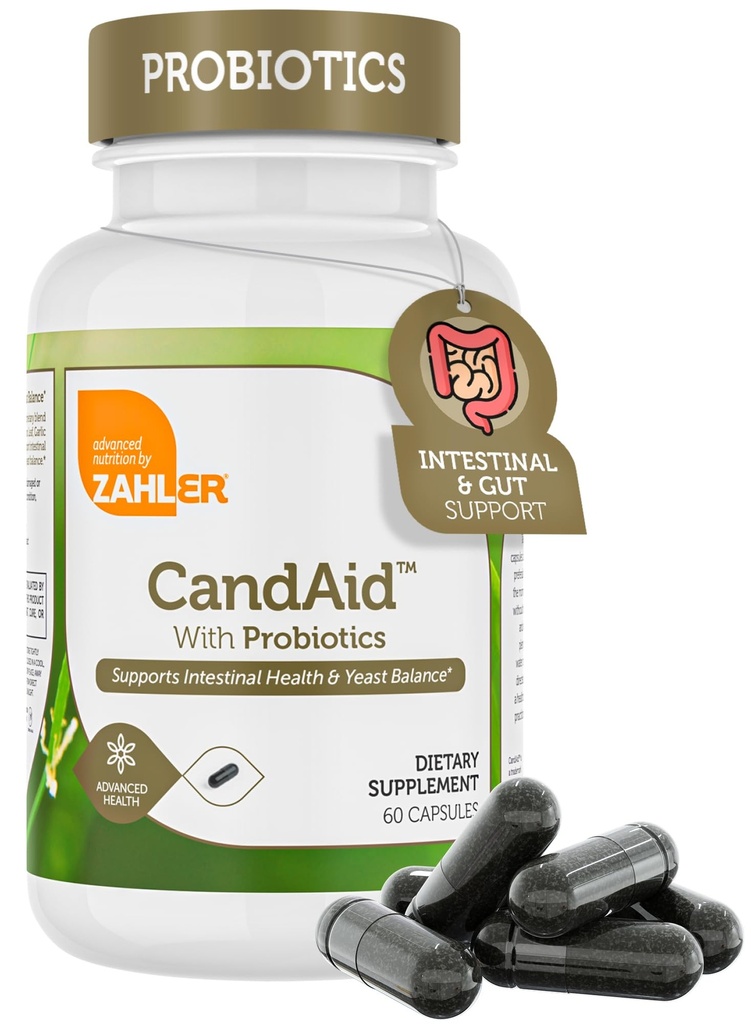 Zahler - CandAid Cleanse Digestive Health Supplement with Probiotics for Women & Men - Daily Adults, Men & Women Probiotic for Gut Health & Overgrowth - Kosher (60 Capsules)