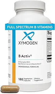 XYMOGEN B Activ Vitamina B Complex con Benfotiamine, Methylfolate, Biotin, Vitamina B6 & B12 (Methylcobalamin b12) - Integratori energetici per il supporto adrenale & Mood (180 capsule)
