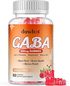 GABA Gummies 500mg für Cortisol Balance, Stress Reliefgummis für Erwachsene Schlaf, Gehirn, Immununterstützung, GABA Kautable Supplement mit L-Theanin & Magnesium & Vitamin B6, Sugar Free, Vegan, 60