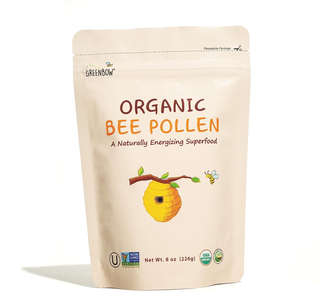 Greenbow Organic Bee Pollen - 100% USDA Certified Organic, Non OGM, Pure, & Natural Bee Pollen - Superfood Packed w/Proteins, Vitamine & Minerali (8oz)