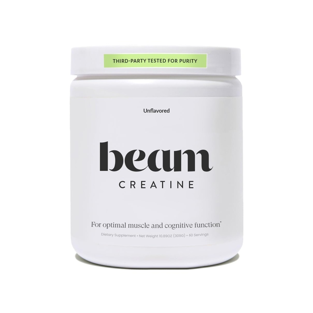 Beam Creatine Monohydrate Powder – 5g Micronized Creatine Monohydrate, Third Party Tested Creatine for Women & Men, Muscle Strength, Growth, Recovery & Cognitive Support, Unflavored, 60 Servings