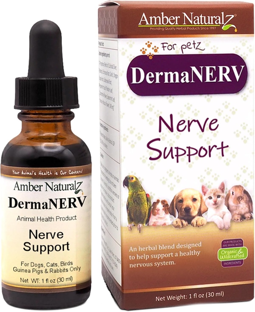Amber NaturalZ DermaNERV Kräuterergänzung für Hunde, Katzen, Vögel, Kaninchen, und Guinea-Pigs | Unterstützt zentrale Nervensystem Gesundheit & Balanced Behavior | Natürliche Hilfe für gesunde Nervenfunktionen