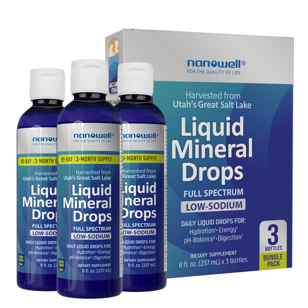 Liquid Mineral Drops - Trace Mineral Supplement - Full Spectrum Minerals - Ionic Liquid Magnésium, Chloride, Potassium - Low Sodium - Énergie, Electrolytes - 288 Day Supply, 8 fl oz (paquet de 3)