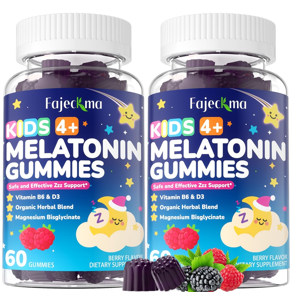 Melatonin Gummies Supplement for Kids: Chewable Sugar Free 1mg 2mg Melatonin Gummy Plus Magnesium Zinc Vitamins B6 D3 L-Theanine - Kids Age 4+ Nighttime Zzz Aid Immunity Boost(120Count)