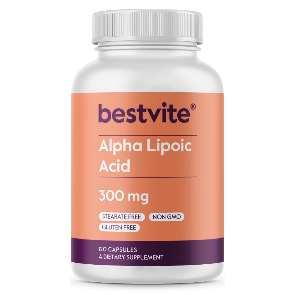 BESTVITE Alpha Lipoic Acid 300mg per Capsule (120 Capsules) No Stearate - No Flow Agents - Non GMO - Gluten Free