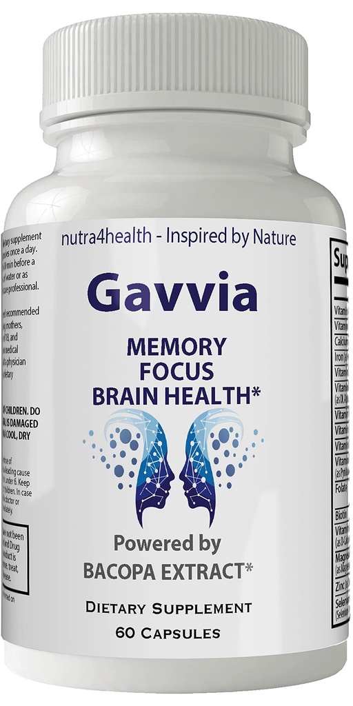Gavvia Focus Memory Brain IQ Health Pro Mind Complex Mind Tech Nootropic Original by Nutra4health Mindtech Brain Booster Supplement 60 Capsules
