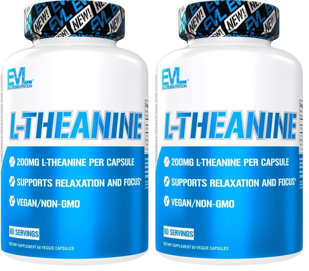 Evlution L Theanine 200mg Capsules for Focus and Relaxation Nutrition L-theanine 200mg Nootropic Supplement for Attention & Energy - Daytime Mood Support and Nootropic Focus Supplement (Pack of 2)