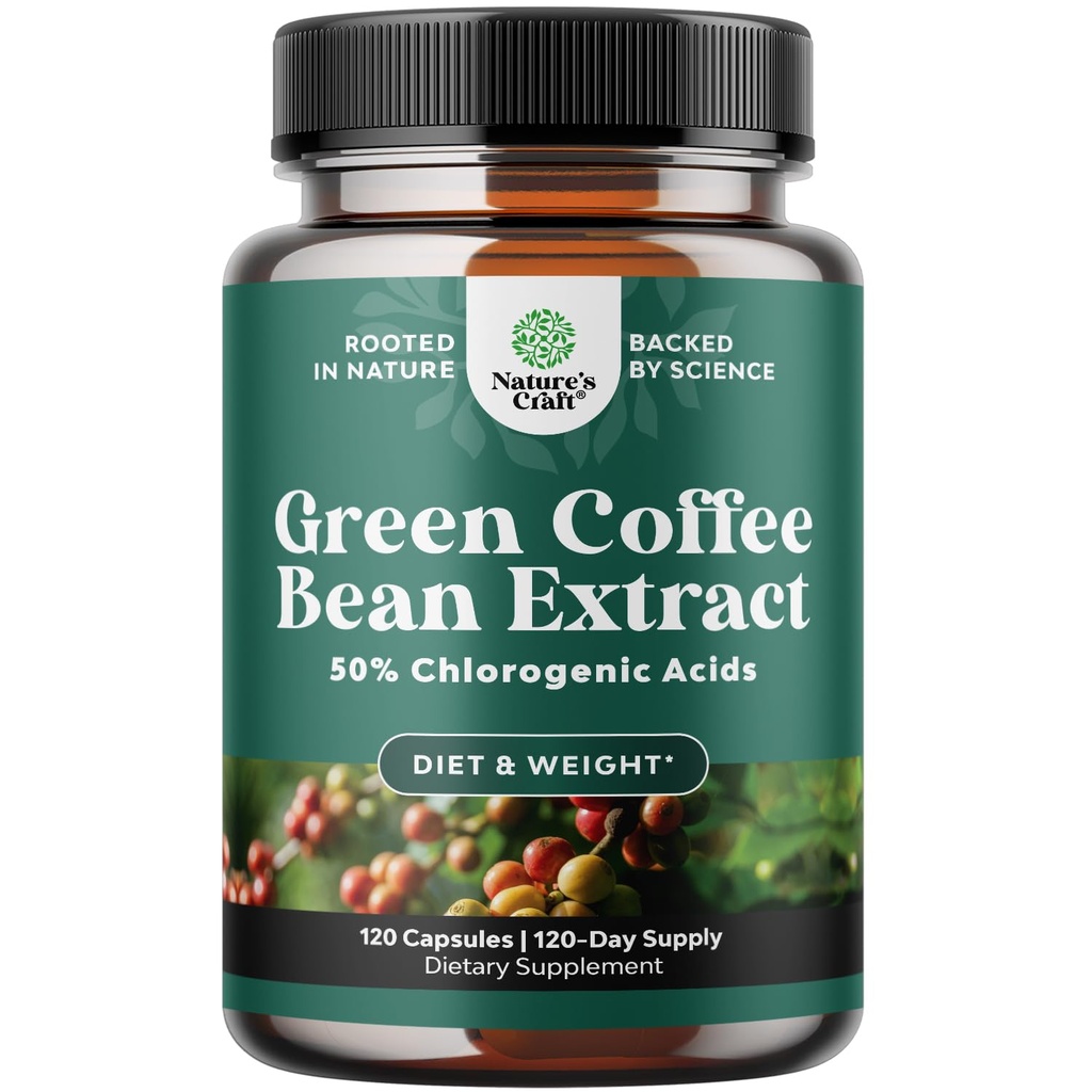 Green Coffee Bean Extract for Weight Loss - Pills for Women and Men - Appetite Suppressants for Weight Loss with Chlorogenic Acid - Herbal Fat Burner to Assist with Weight Loss 120 Count