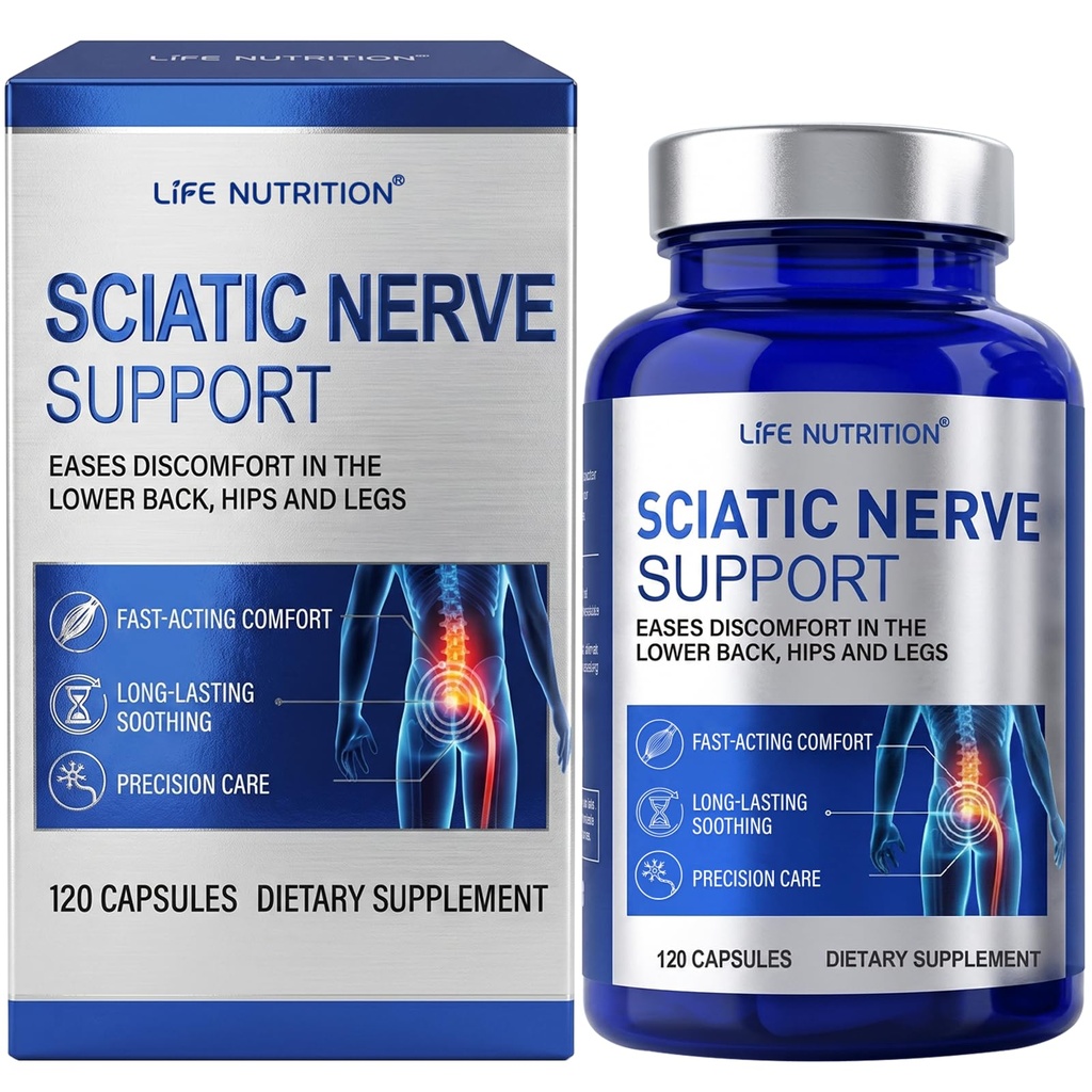 Sciatica Pain Relief & Nerve Pain Relief Supplement - Advanced Nerve Comfort Formula with R-ALA & Vitamin B Complex - Soothes Leg & Back Discomfort, 120 Capsules