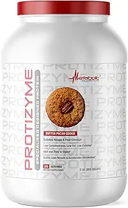 Nutrizione metabolica, Protizyme, Polvere di proteine del siero 100%, Alta proteina, Carbo basso, Proteina di siero di grasso basso, enzimi digestivi, 24 vitamine e minerali essenziali, Biscotto di pecan del burro, 2 Pound (26 ser)