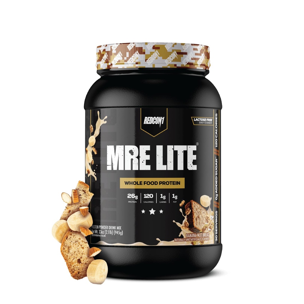 REDCON1 MRE Lite Whole Food Protein Powder, Banana Nut Bread - Low Carb & Whey Free Meal Ersatz mit Animal Protein Blends - Einfach zu digest Ergänzung mit MCT Ölen hergestellt (30 Portionen)