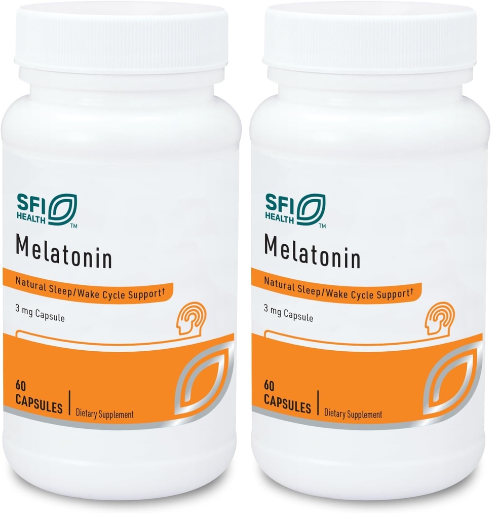 Klaire Labs SFI Health Melatonin 3 Milligrams - Sleep Support for Men & Women (60 Vegetarian Capsules) (Pack of 2)