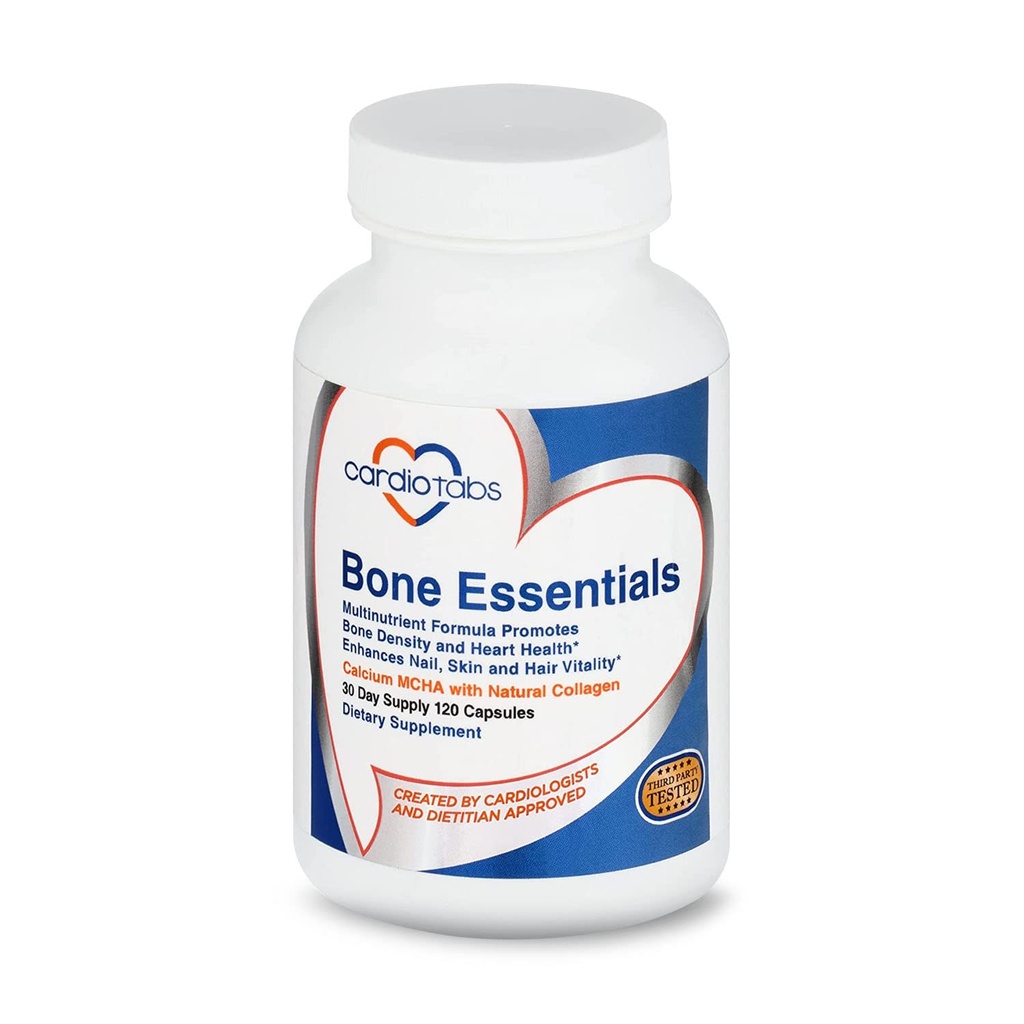 Bone Essentials with MCHA & Collagen, Calcium Supplement w/Calcium Hydroxyapatite for High Absorption, Bone Density and Heart Supplement w/Vitamins, Minerals & Proteins, 120 Capsules